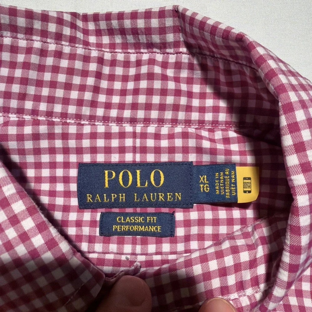 Polo Ralph‎ Lauren Mens Performance Gingham Button Up Shirt XL Red White Nylon